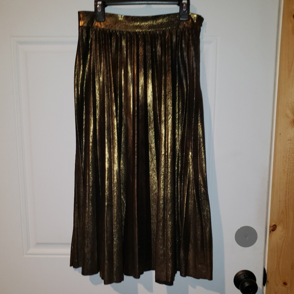 Zara Woman Suede Gold Metallic Midi Skirt